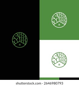 house tree line art logo