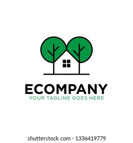 house tree logo design with tree and house/home on negative space concept. eco real estate logo. eco company logo 