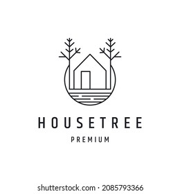 House Tree Logo design with Line Art On White Backround