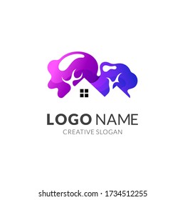 Diseño del logotipo del árbol de la casa, icono del vector de propiedades inmobiliarias