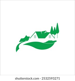 HOUSE WITH TREE LOGO ICON VECTOR ILLUSTRATON SYMBOL DESIGN
