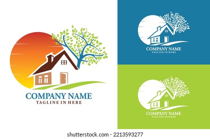 house and tree logo illustration inspiration for logos, icons and web icons