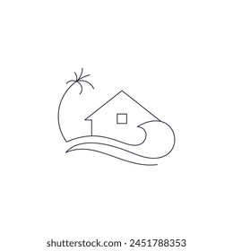 house with tree logo in oval frame line art design style	