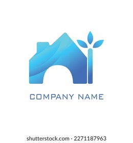 house and tree logo vector with blue gradient color