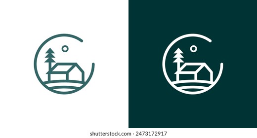 House tree logo vector line circle pine forest estate icon