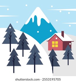 Haus mit Baum und Berge Vektorgrafik-Design, Illustration Weihnachten für Ihr Unternehmen