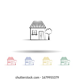 Icono Casa, árbol multicolor. Línea delgada simple, contorno vectorial de iconos de casa imaginaria para ui y ux, sitio web o aplicación móvil