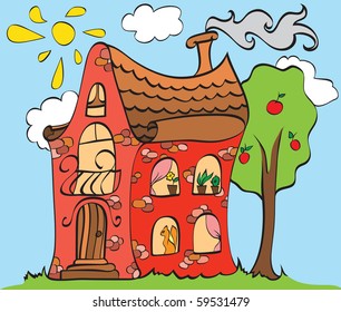 house with tree on lawn