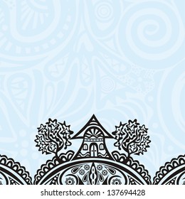 House tree pattern landscape vector illustration