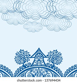 House tree pattern landscape vector illustration