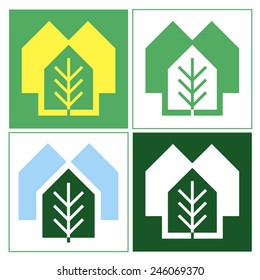 House and tree.  Several color options. Color versions. Symbol, logo design.