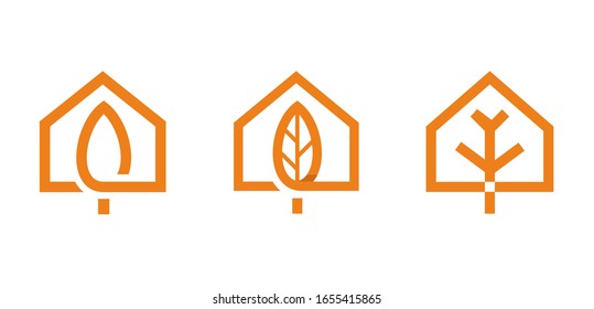 casa con la plantilla de icono del logotipo de forma de árbol, el archivo vectorial pasos 10, texto y color es fácil de editar