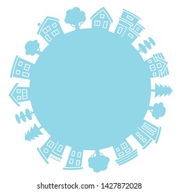 house and tree of silhouette circle - light blue -
