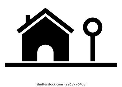 Haus und Baum Silhouette Symbol. Vektorgrafik.