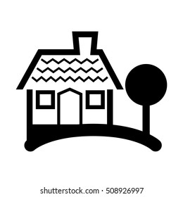 house and tree silhouette vector illustration design