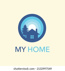 Haus und Baumsilhouette, Vektorgrafik-Logo-Design
