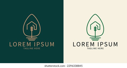 House and tree simple logo. Line logo style. Organic lifestyle branding. design simple vector editable
