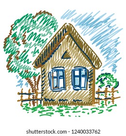 House and tree. Sketch. Vector illustration