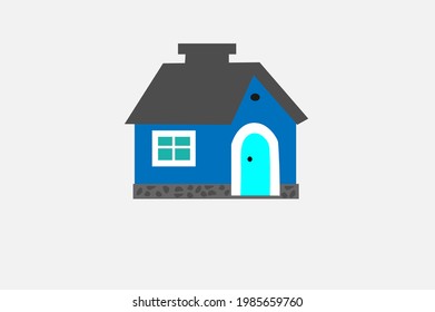 House tree stone door window yellow green blue
