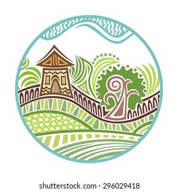 House tree summer landscape vector illustration