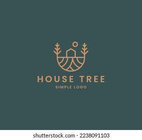 Logotipo simple de ilustración de House Tree y Sun Illustration.