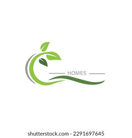House Tree and Sun Illustration Simple Logo. Organic Life Style Branding Design Template Logo.
