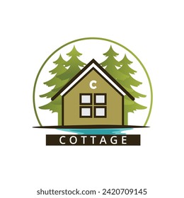 House Tree and Sun Illustration Simple Logo. Organic Life Style Branding Design Template Logo.