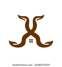 The house and tree trunk are in the shape of the letter X