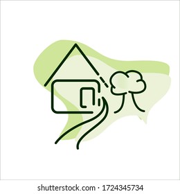 vector de casa y árbol de color verde