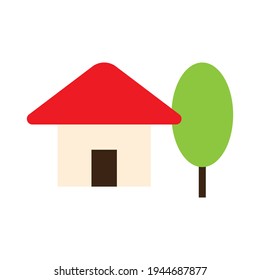 Casa y árbol. Casa con icono del vector de árbol.