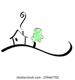 house with tree vector illustration drawing 