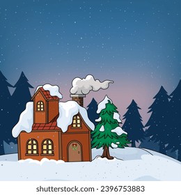 House and tree in the winter landscape