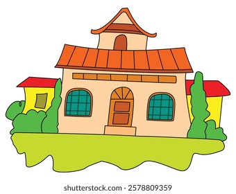 A house with trees around it vector illustration