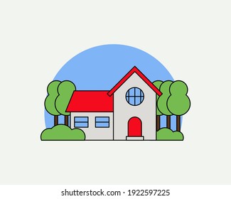 House with trees. Cartoon vector style for your design.  