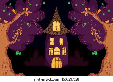 house trees in the forest halloween