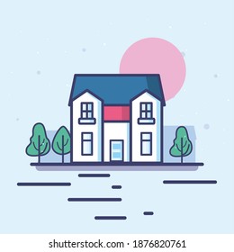 Linie und Bäume füllen Stil Symbol Design, Wohnungsbau Thema Vektorgrafik