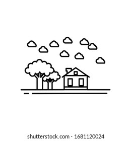 house and trees line illustration