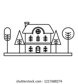 house with trees on white background