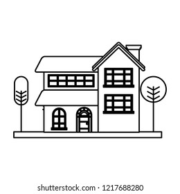 house with trees on white background