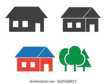 Casa con árboles Parque 3D conjunto de iconos