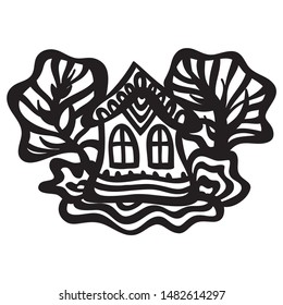 House and trees. Vector illustration