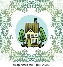 House and trees. Vector illustration