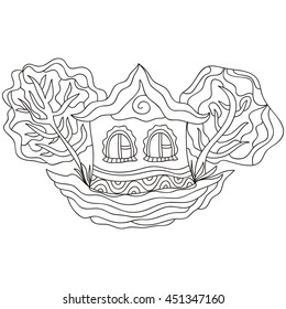 House and trees. Vector illustration.
