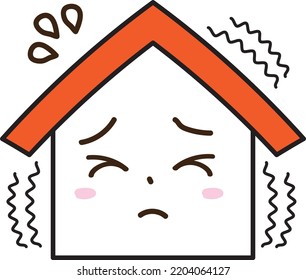 A house with a troubled expression shaken by an earthquake