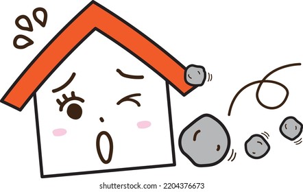 A house with a troubled face due to falling rocks