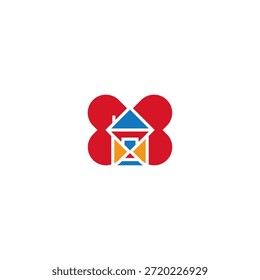 Casa de dos corazones logotipo abstracto.