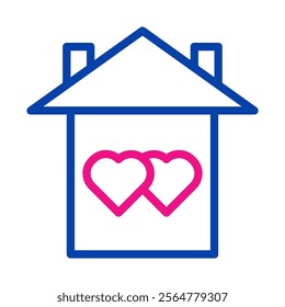 House with two hearts icon. Concept of love, family, and home.