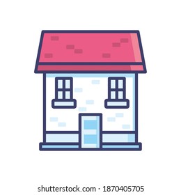 Casa con dos líneas de ventanas y diseño de iconos de estilo de relleno, tema de construcción inmobiliaria Hogar Ilustración vectorial
