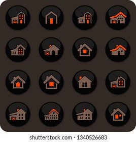house type color vector icons on dark background for user interface design