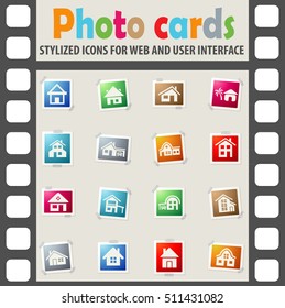 house type web icons on color photo cards for user interface